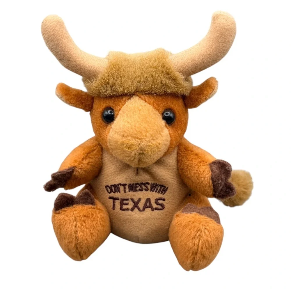 Dont Mess With Texas Longhorn Bull Plush Stuffed Animal Souvenir 5.5 Inch Brown